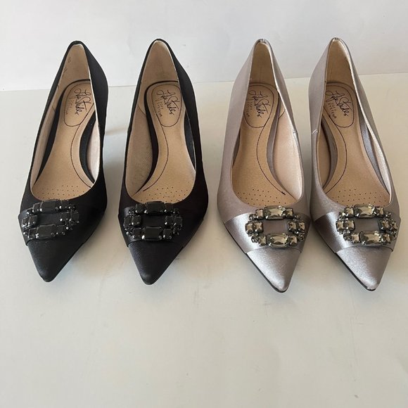 NEW LifeStride Satin Tonal Jewels Detail Cocktail Black Pump Shoes, Sz 7.5 M - Picture 16 of 16